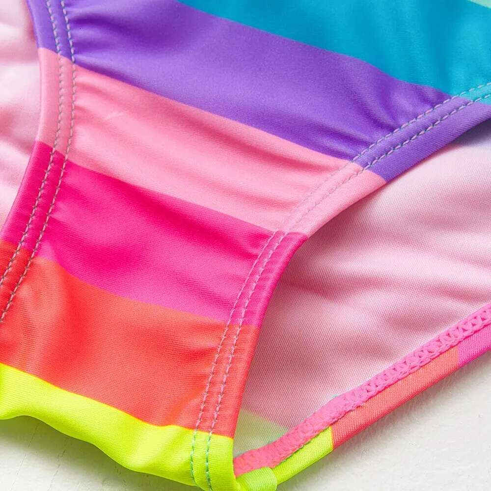 Rainbow Stripe Bow Girl Bikini swimsuit Set