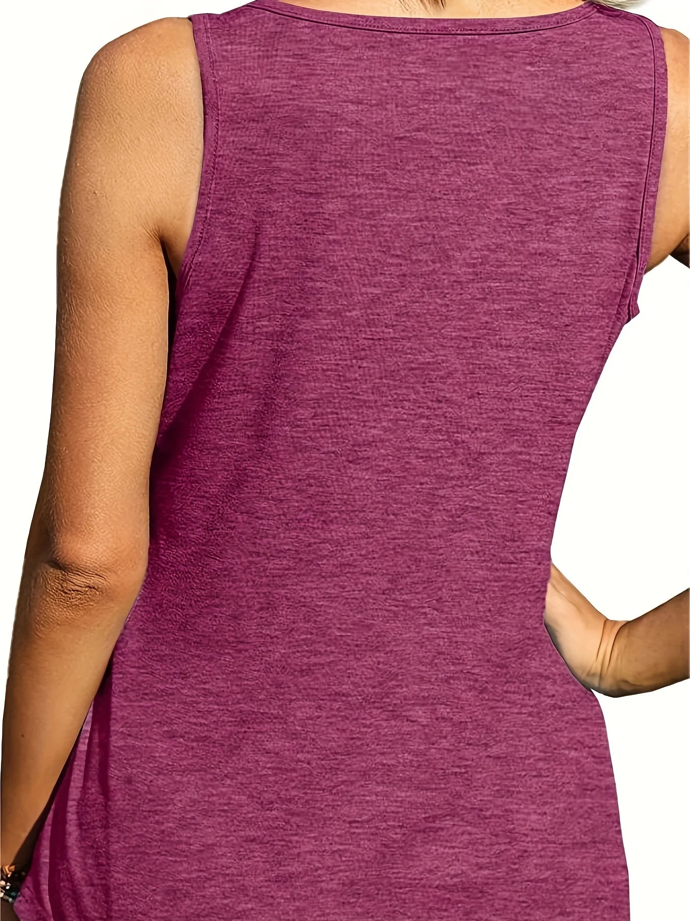 Plus size womens solid color polyester fiber with elastic summer U-neck dolphin hem simple with classic of American casual vest 250515
