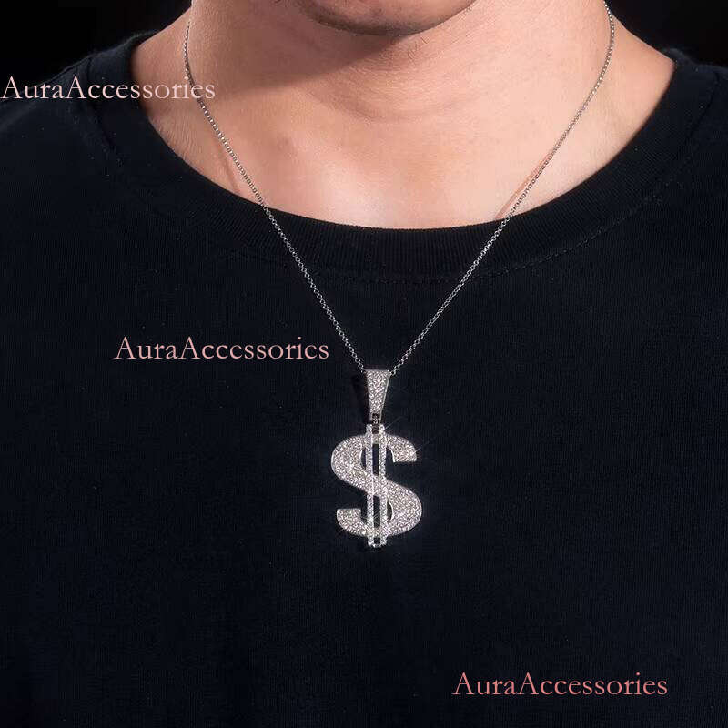 Wholesales Dollar Sign Iced Out Jewelry Gold Plated Sterling Sier VVS Moissanite Dia Hip Hop Pendant Necklace