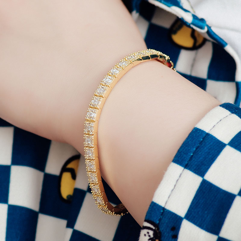 Provence New Women Men Bracelet Silver with 14K Gold Plated DEF VVS Moissanite Diamond Tennis Bracelet for Anniversary Birthday Mother's Day Gift