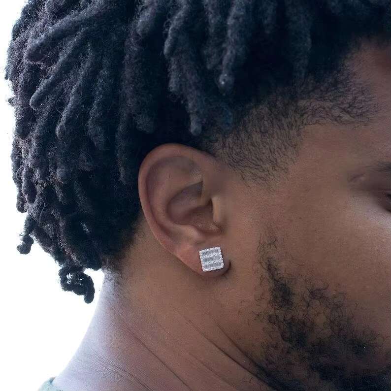 Ice cold jewelry hip-hop men's sier VVS stick moissanite earrings
