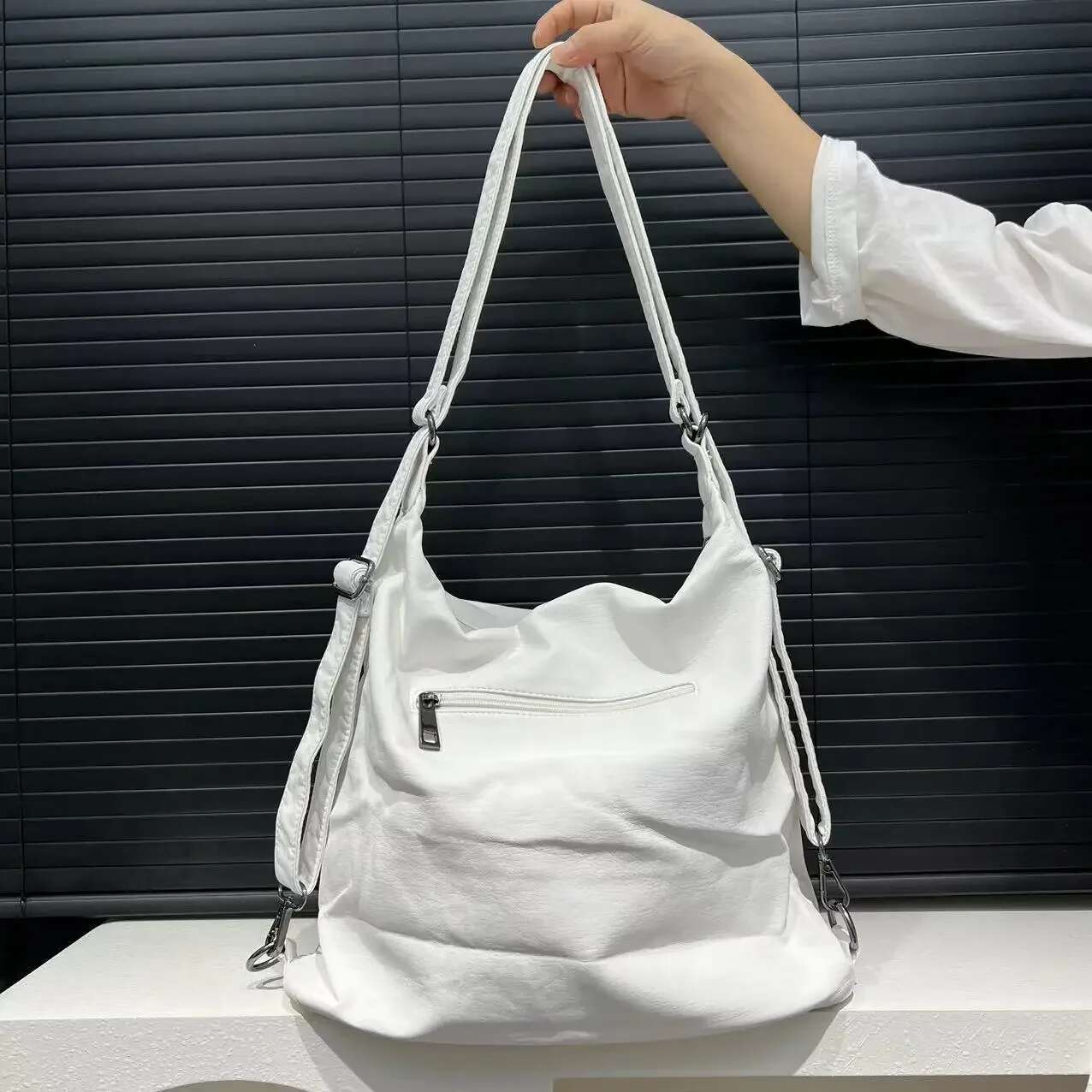 Women's Fashion Multi-Pocket Motorcycle Shoulder Bag Large Capacity Retro Washed Crossbody Backpack