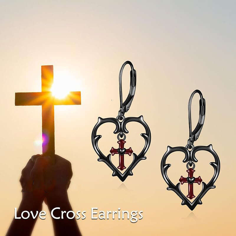New Dark Series Gothic Personality Simple Fashion Love Red Frame Cross Earrings Female Accessories