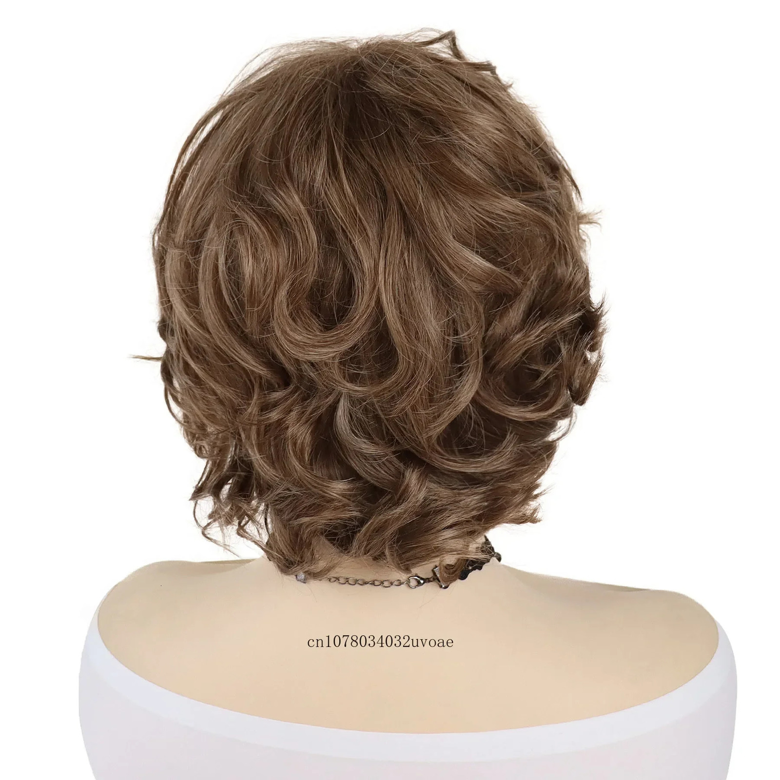 Brown Curly Wig with Bangs Synthetic Short Wigs for Women Korean Hairstyle Witty Cute Ladies Hair Daily Cosplay Halloween Party 250512
