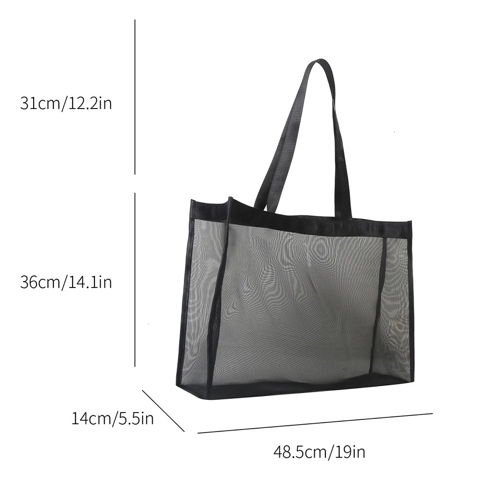Fashion Shoulder Bag Large Capacity Mesh Shopping Bag Solid Color Top-Handle Handbag Transparent for Summer Vacation Travel 250515