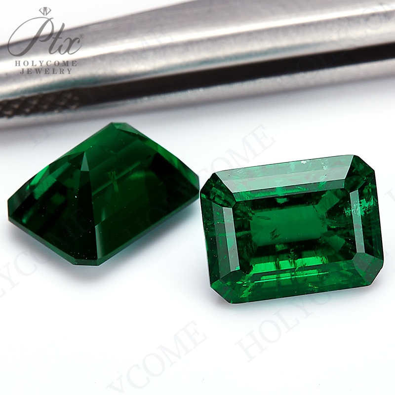 Lab Grown Zambian Emeralds Loose Colombia Emeralds Hydrothermal Hand Cutting Emerald Cut With Cracks Inclusions Inside Charms