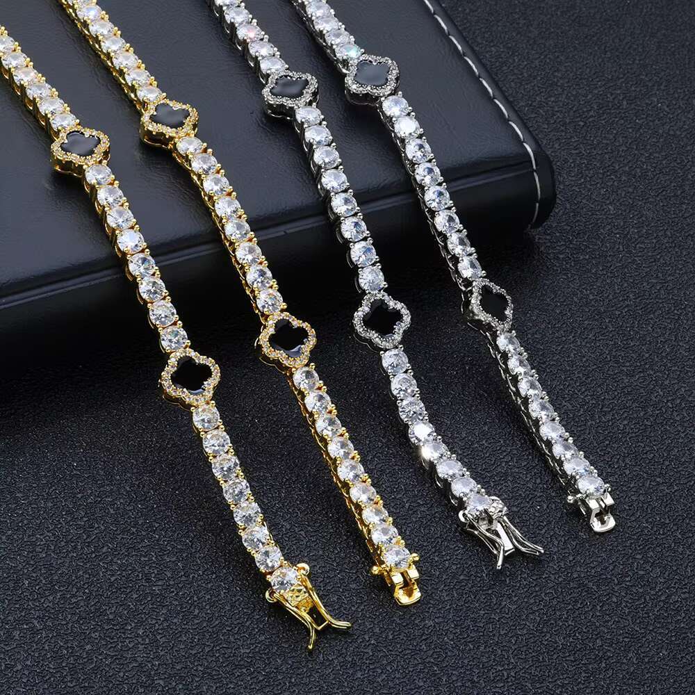 Women Fashion 4mm Clover Necklace Exquisite S925 Silver Moissanite Custom Hip Hop Fine Chains