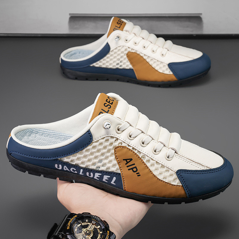 Mesh breathable summer lazy single step board men's sports and leisure shoes, new semi slippers