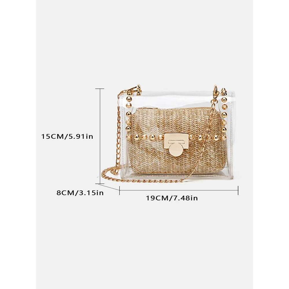 Fashion Decorative Waterproof PVC Shoulder Messenger Transparent Chain Woven Clutch Bag
