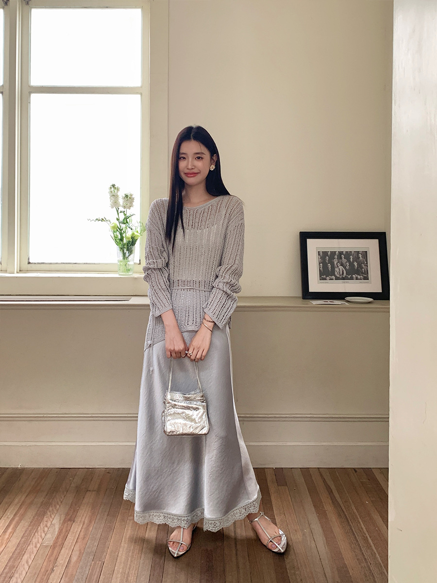 FD185 New summer French light mature cardigan sweater female atmosphere hollow lace top