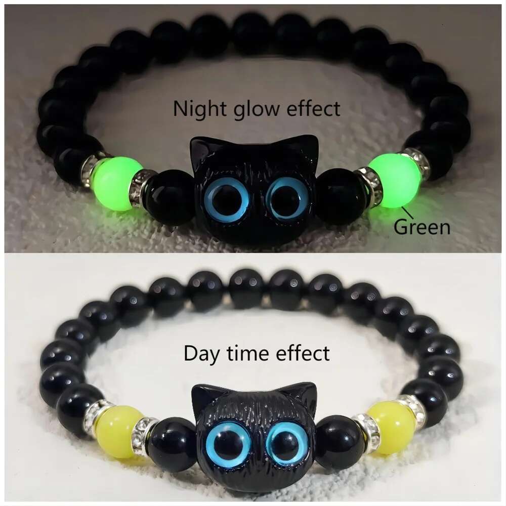 Matching Bracelets Couples Women Men Luminous Cute Friendship Bracelete Black White Cat Head Bangles Glow In The Dark Gift
