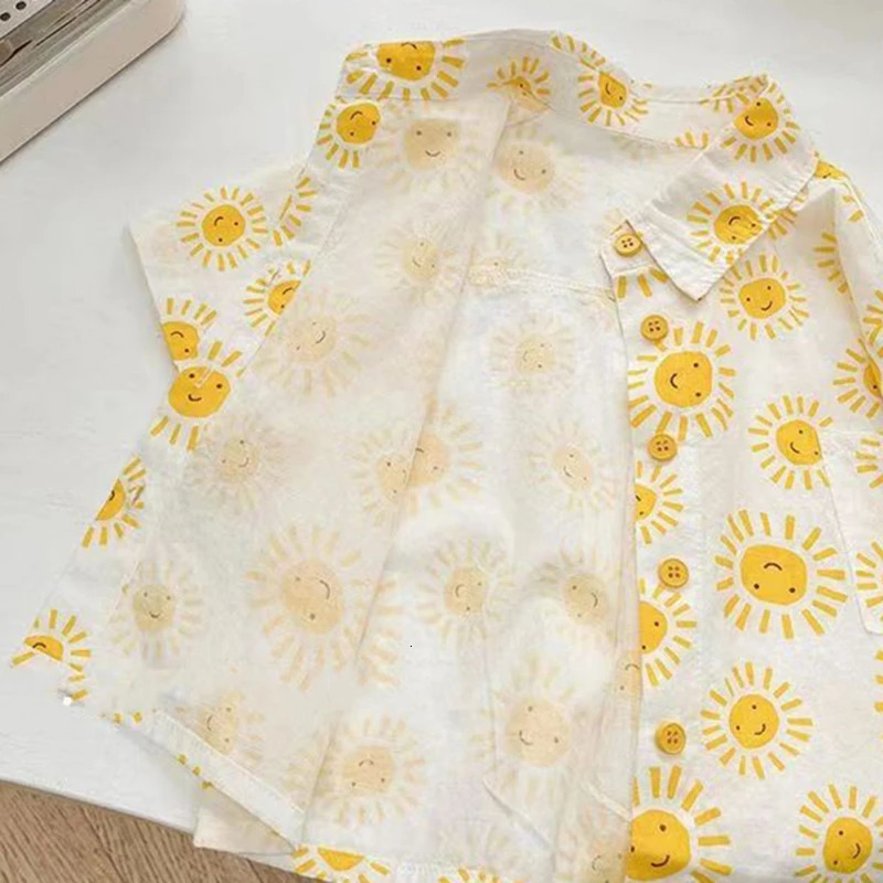 Holiday Style Childrens Summer Short-Sleeved Shirt Boys Lapel Shirt Baby Thin Top Coat 250515