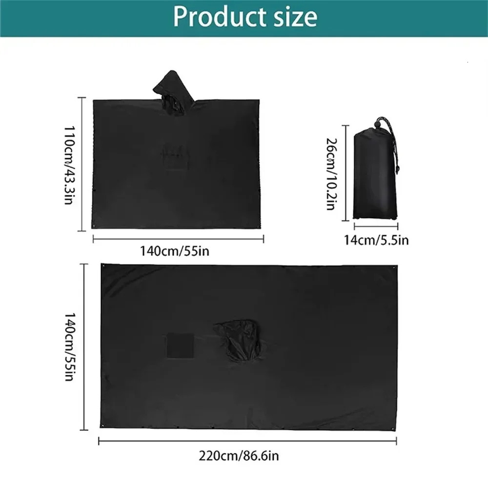 3 In 1 Outdoor Military Raincoat Hooded Sleeve Waterproof Rain Poncho Motorcycle Rain Cover Camping Hiking Travel Rainwear Tent 250515