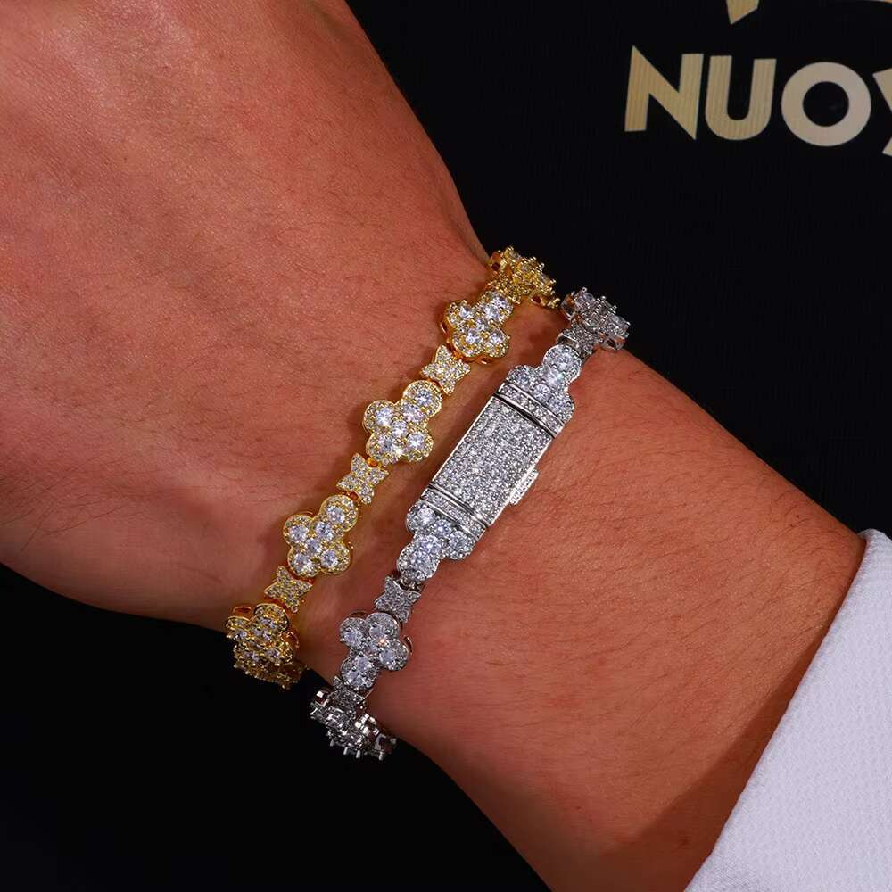 Hip Hop 10mm Cross Star S925 Silver Moissanite Bracelet High End Versatile Jewelry for Women Men