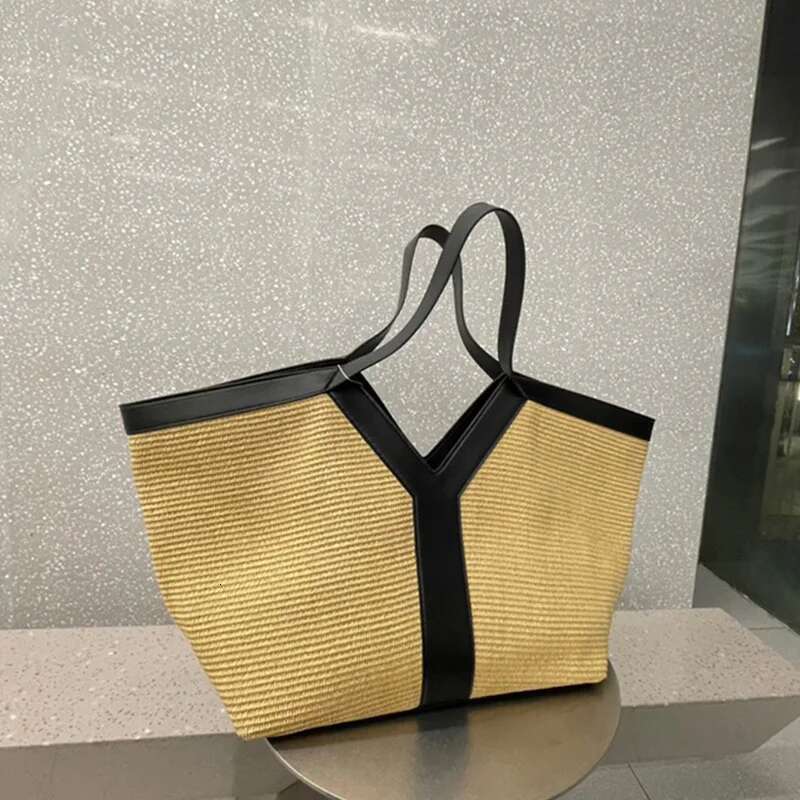 Brand Designer New Y-shaped Straw Tote Large Capacity Shopping Beach Shoulder Underarm Woven Women's Bag