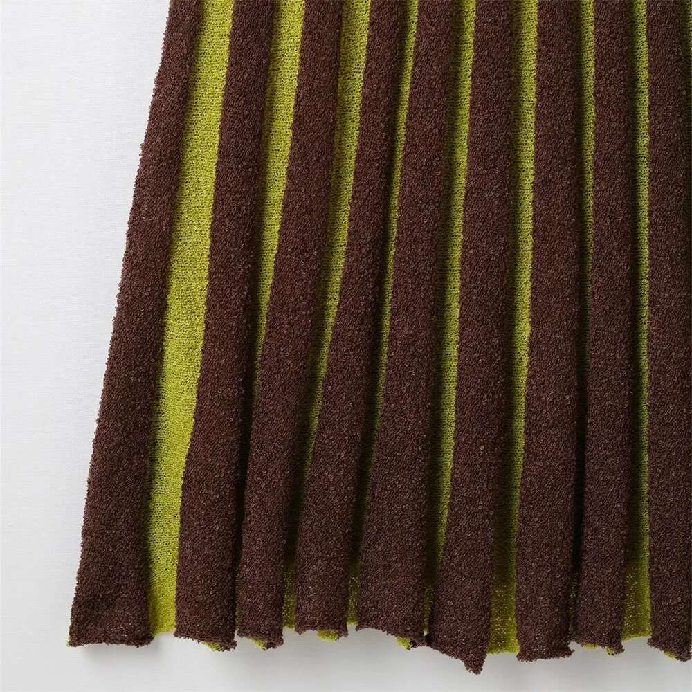 2025 Spring/Summer New Product Women's Fashion Casual Striped Knitted Dress Color Contrasting Sleeveless V-Neck Folding Design D