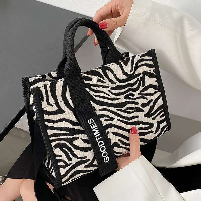 High-Quality Texture Zebra Pattern Women One-Shoulder Crossbody Handbag New Large-Capacity Brand Canvas Wild Western Style