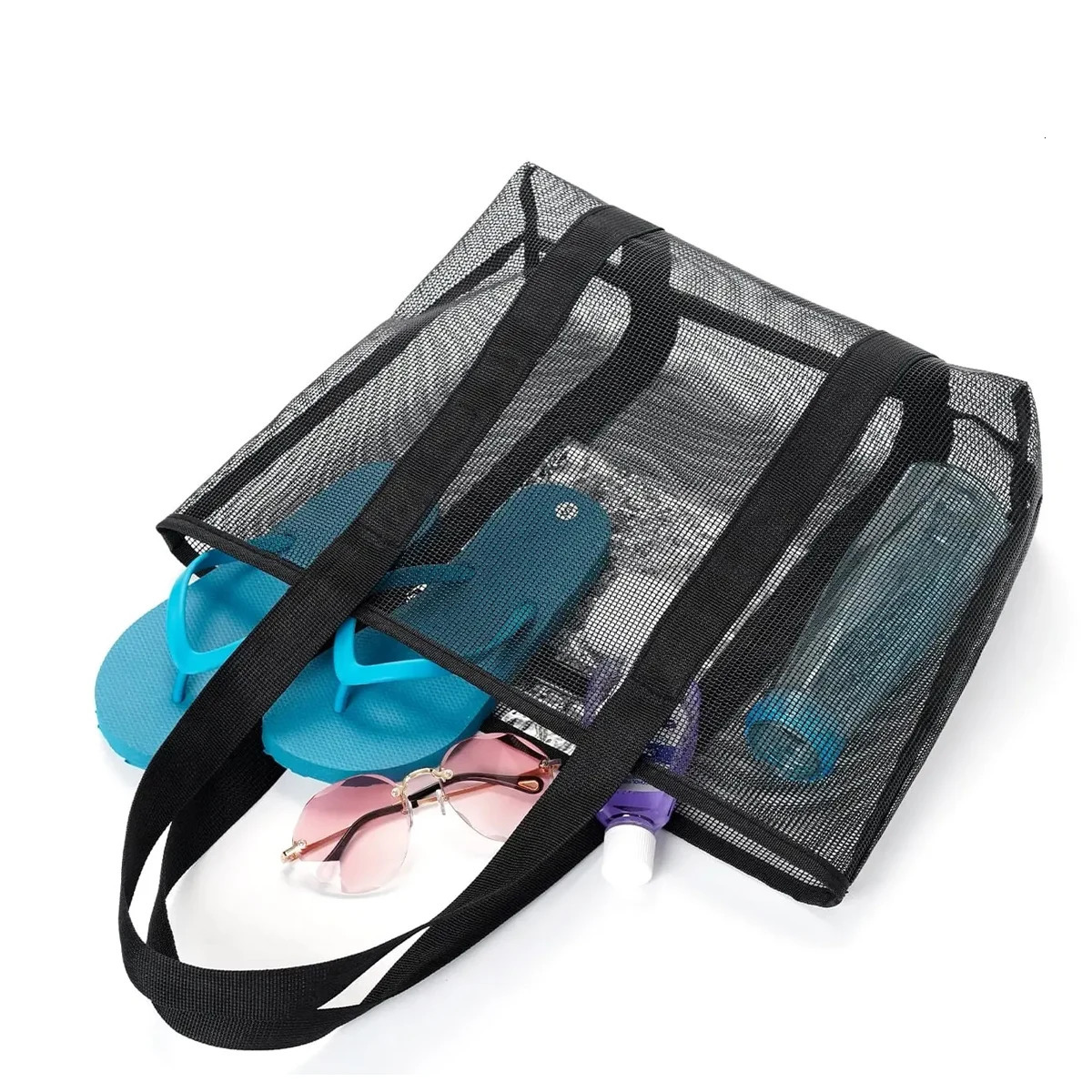 1PC Hollow polyester mesh beach bag large capacity travel washing bag swimming storage bag minimalist mesh beach bag 250515