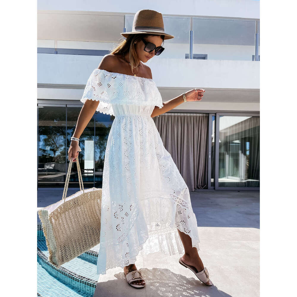 Bohemian Lace Long Dress, White Beach Skirt, New Style Bra, Off Shoulder Sexy Dress for Women
