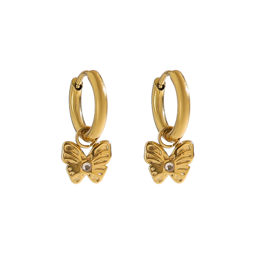 Durable Elegant Ear Piercing Jewels Summertime Ready PVD-Golded Stainless Steel Butterfly + Bloom Charm Studs