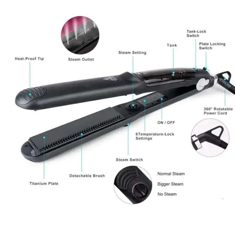 Steam Straightening Irons Straight Brush Hair Straightener Tools Curler Electric Ceramic Titanium