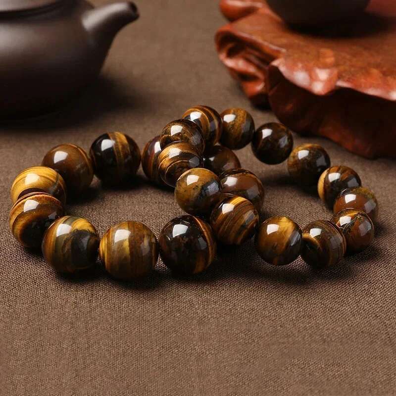 Tiger Eye Men And Women Natural Stone Jewelry Healing Buddha Elastic Rope Couple Crystal Bead Bracelet