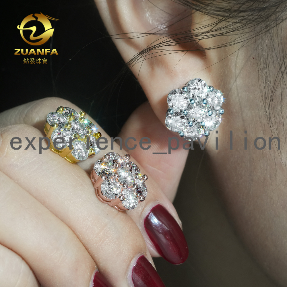 Flower Design Stud Earring Hip Hop Jewelry Gold Plated 925 Sterling Silver Iced Out VVS Diamond Moissanite Earring Hot Sale