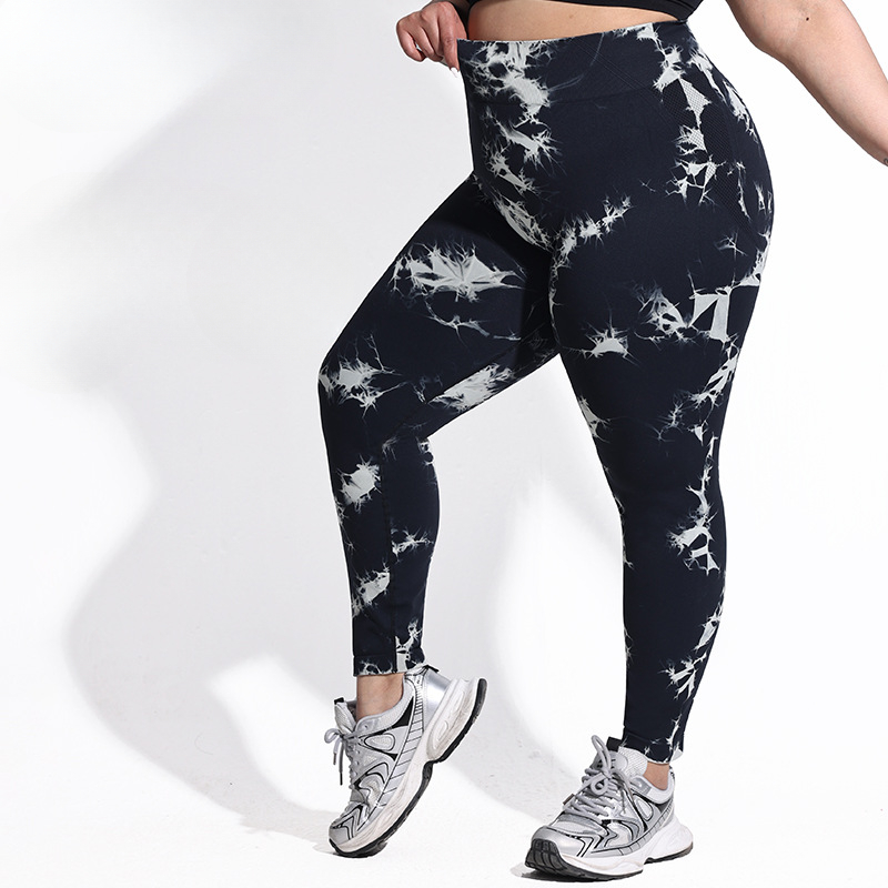 2025 Plus Size Tie-dye Yoga Pants High Waist Tight Sports Leggings Peach Hip Running Trousers