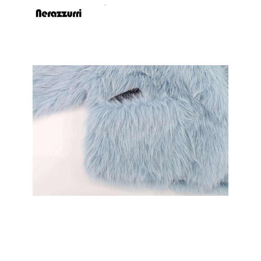 Nerazzurri Winter Short Loose Casual Hairy Soft Thick Warm Pink Faux Fur Coat Women With Big Collar And Pockets Fluffy Jacket