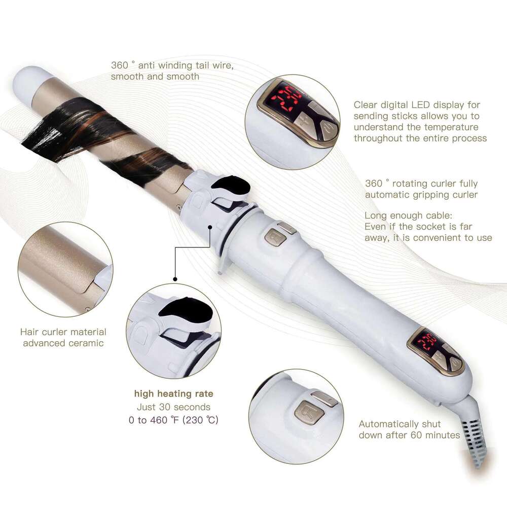 2024 Best Hair Wand 28mm Automatic Rotating Curling Iron for Professional Big Waves and Inward Curls