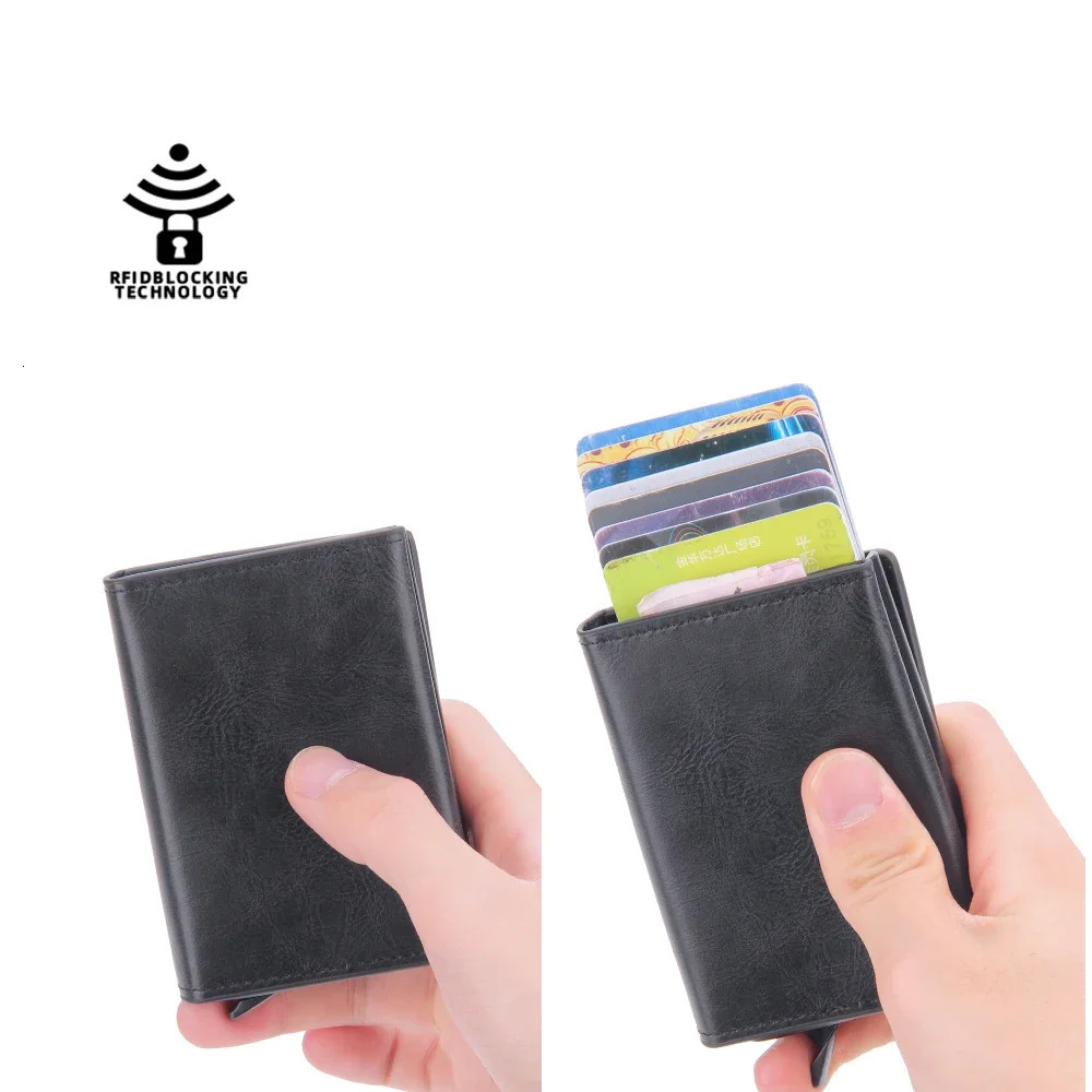 Magnetic RFID Blocking Credit Card Holder Men Wallets Anti Theft Aluminum Metal Pu Leather Small Pop Up Wallet Cardholder Case 250514