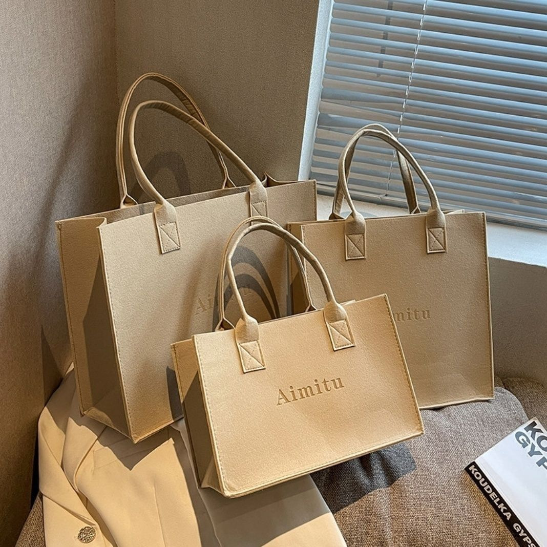 Free shipping on 2025 new designer bags New Letter Tote Tiktok Same One Shoulder Girl's Handbag Large Capacity Felt Bag