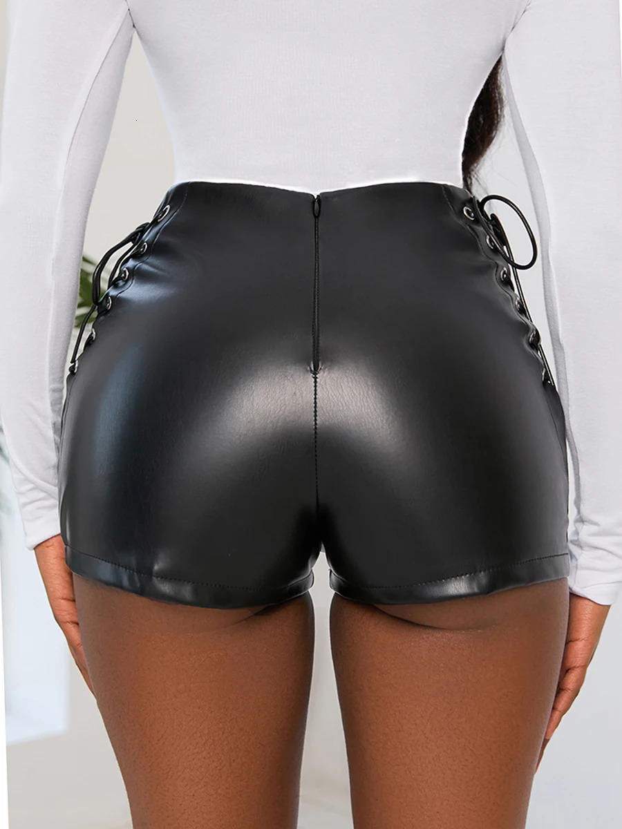 811 # Sexy Summer and Autumn Stretch Plus Size Tight Black Faux Leather Shorts Casual Shorts Leather Pants for Women 250514