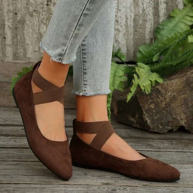 Womens Ballet Sandals Strap Non Slip Ankle Elastic Belt Cute Ballerina Ladies Elegent Flats Heel Shoes