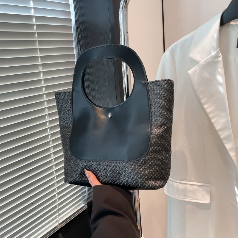 Large Capacity Women's Spliced Straw Small New Free Delivery Designer Bag Hand Woven Bag Simple And Fashionable Luxury Bag Single Shoulder Handba
