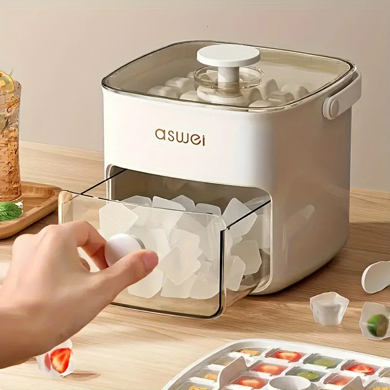 48-Cube Ice Maker with Easy Press Cap - Double Layer Press Portable Household Ice Storage Ice Box 250515