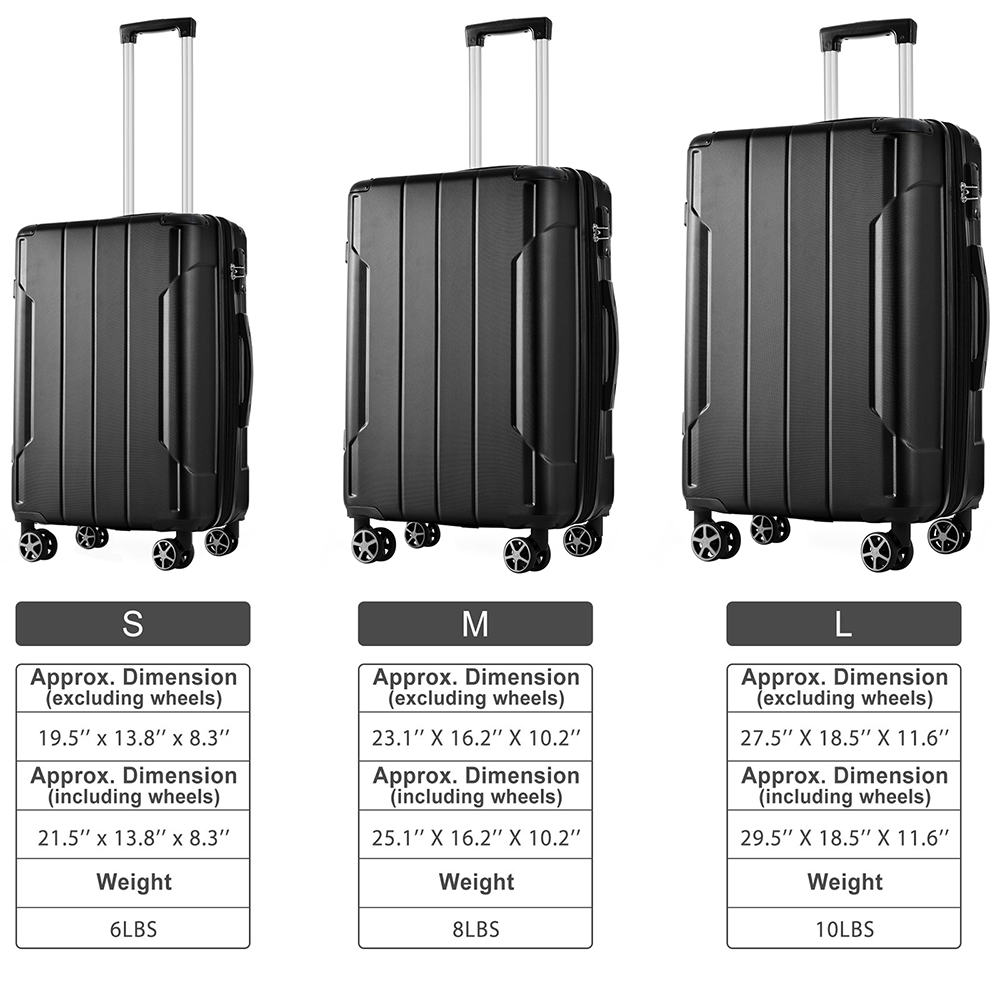 Luggage Sets 3 Piece, Expandable Hard shell ABS Suitcases with Double Spinner, Travel luggage Set with TSA Lock allows for wide luggage travel (20/24/