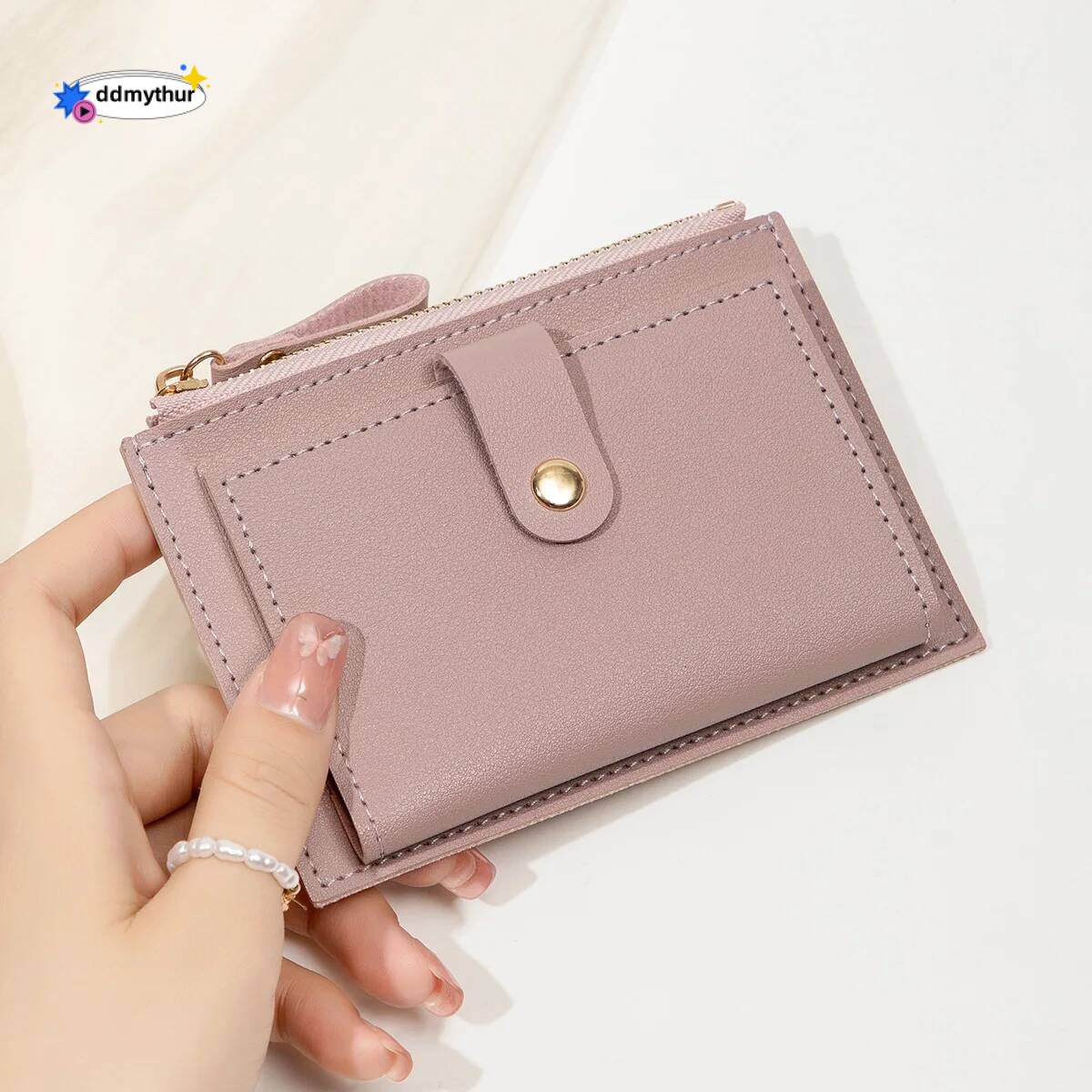 Minimalist and fashionable short bag, ultra-thin mini PU leather zero wallet, women's credit card holder wallet ddmythur