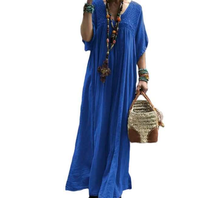 White Dress Maxi Dress 2024 Extra Long Dress Women's Lace Crochet Summer V-Neck Trumpet Sleeves Solid Color Tank Top Skirt KQ