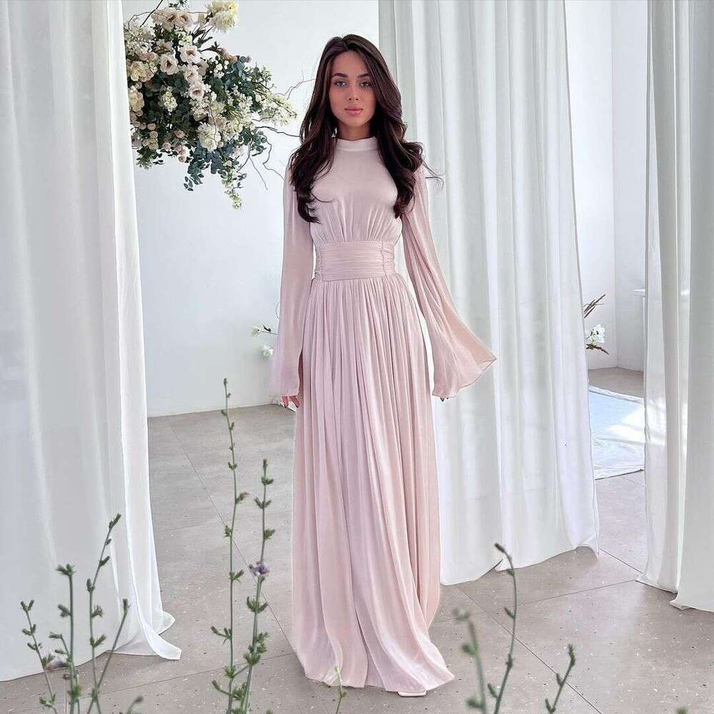 Autumn New Fashionable French Round Neck Waist Fold Light Luxury Style Dress