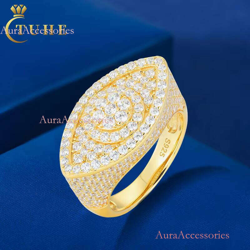 Hiphop Mens Fine Jewelry Gold Plated Sterling Sier VVS Moissanite Dia Evil Eye Ring With GRA Certificate