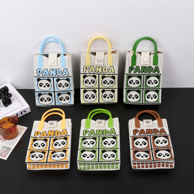 High quality style Korean series knitted panda niche single shoulder slanted mobile phone bag handbag new free delivery designer bag
