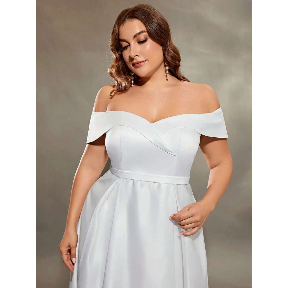 Mgiacy plus size Line neck irregular cross satin wedding full skirt Evening gown ball Party Bridesmaid dress