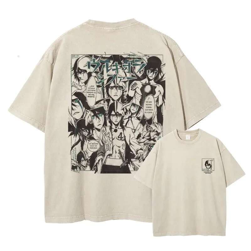 Grimmjow Aizen Ichigo T-shirt Anime Vintage Washed T Shirts Streetwear Rukia Kenpachi Manga Oversized Short Sleeve Tops Tees