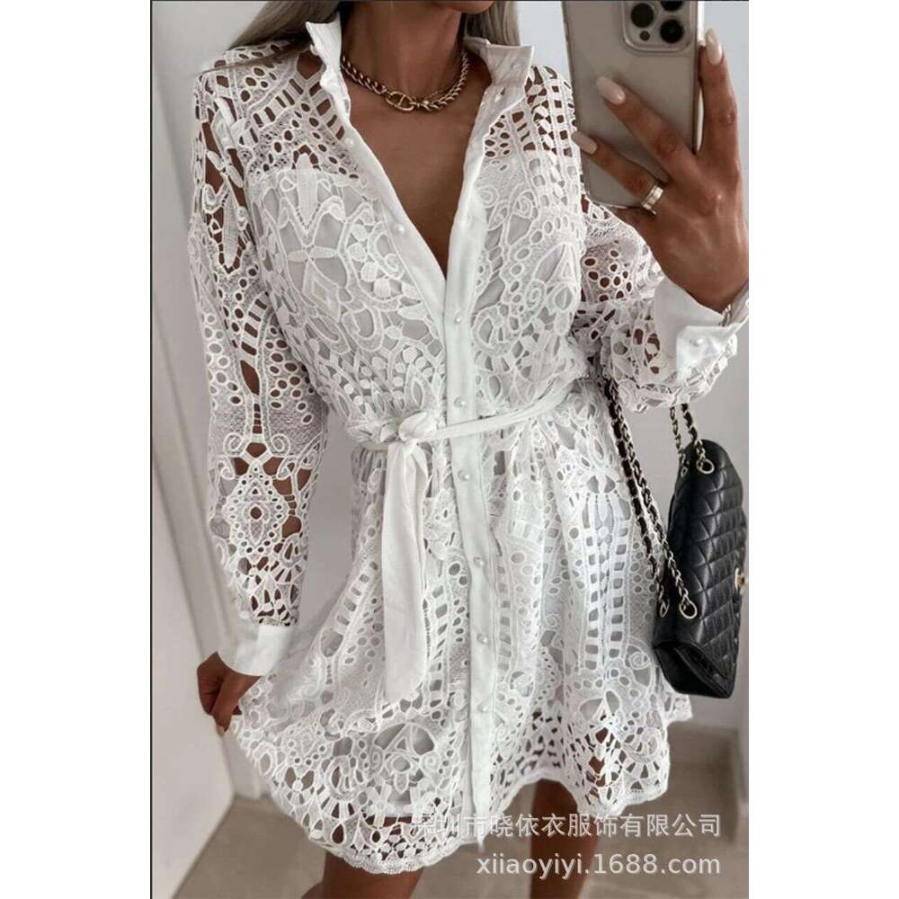 Temperament commuting belt cardigan women's buckle lace shirt waist cinched dress