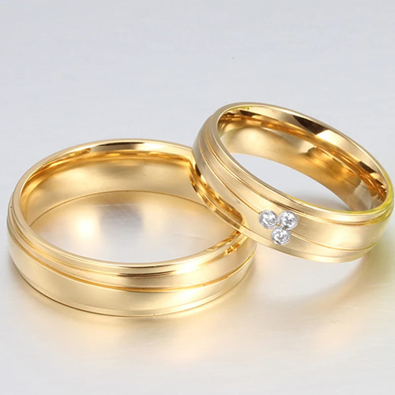 Vnox 2pcs/lots Couple Ring 316l Stainless Steel Engagement Wedding Jewelry Gold-color for Love 250515