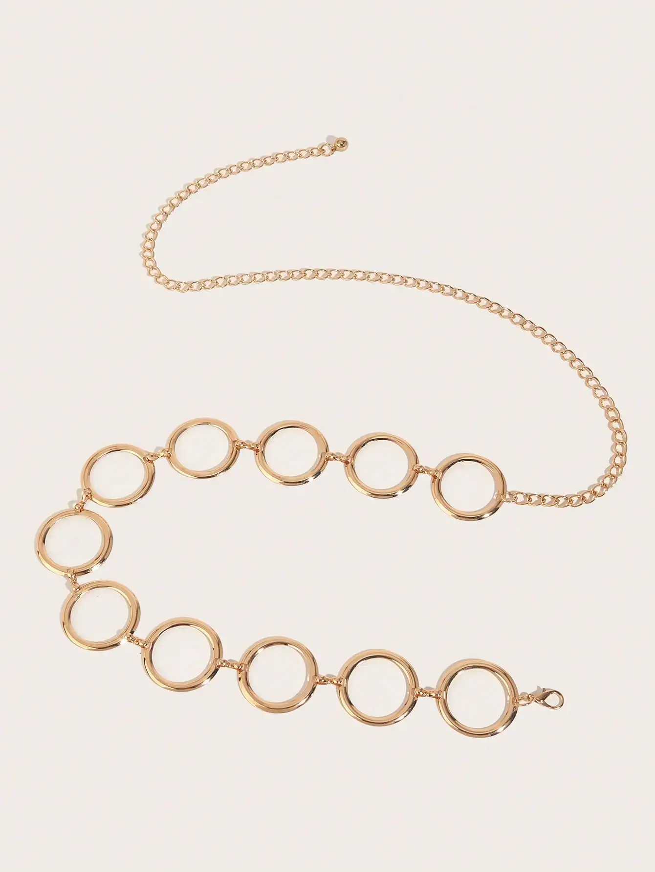 1PCS Plus Size Elegant and sweet style Ladies Golden Chain Belt Metal inlaid hollow ring waist chain Dress accessories Y250515