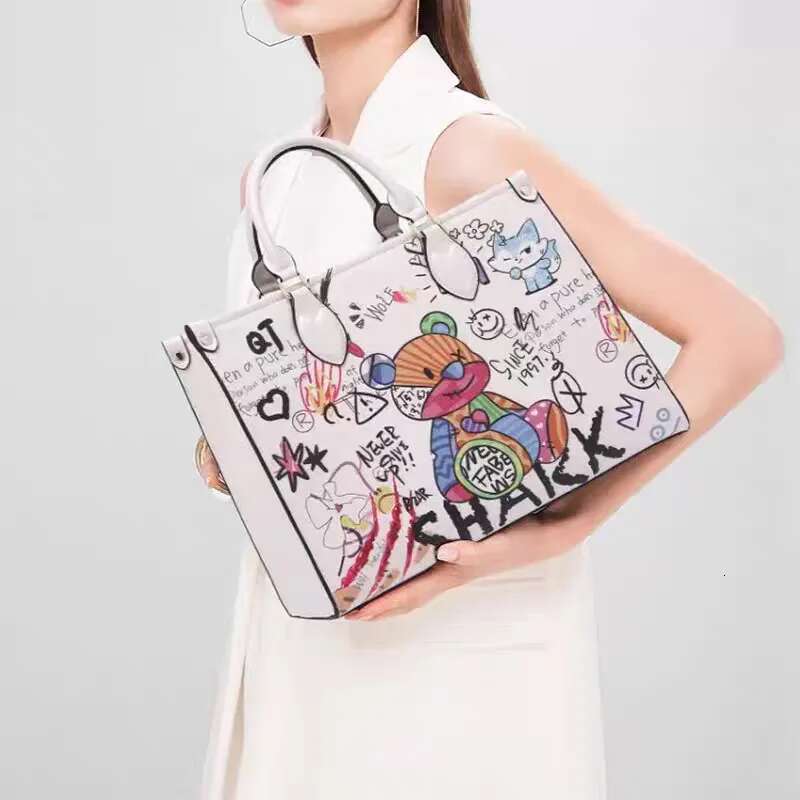 Women Tote Leather Crossbody Bags Female Daily Commute Square Shoulder Versatile Dinner Fashion Cartoon Print Bucket Bag