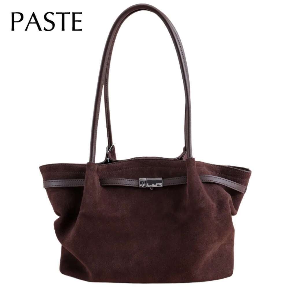 Slouchy Style Coffee Color Large Trapeze Tote Frosted Cow Skin Women Commuter Shoulder Bag Suede Retro Leisure Ladies Handbag