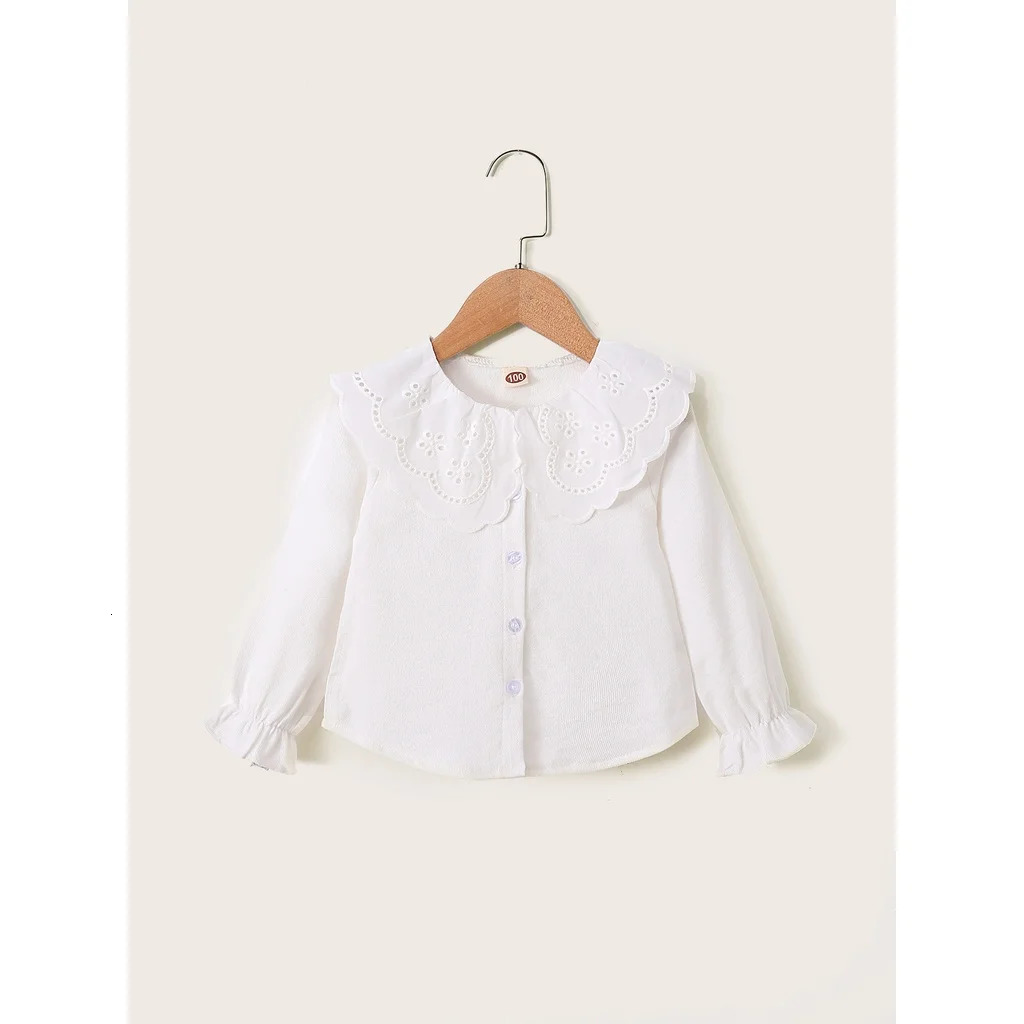1-6 Years Kids Girls Long Sleeve Top Lace Doll Collar Autumn Korean Style White Shirt Toddlers Girls Daily Versatile Clothes 250515